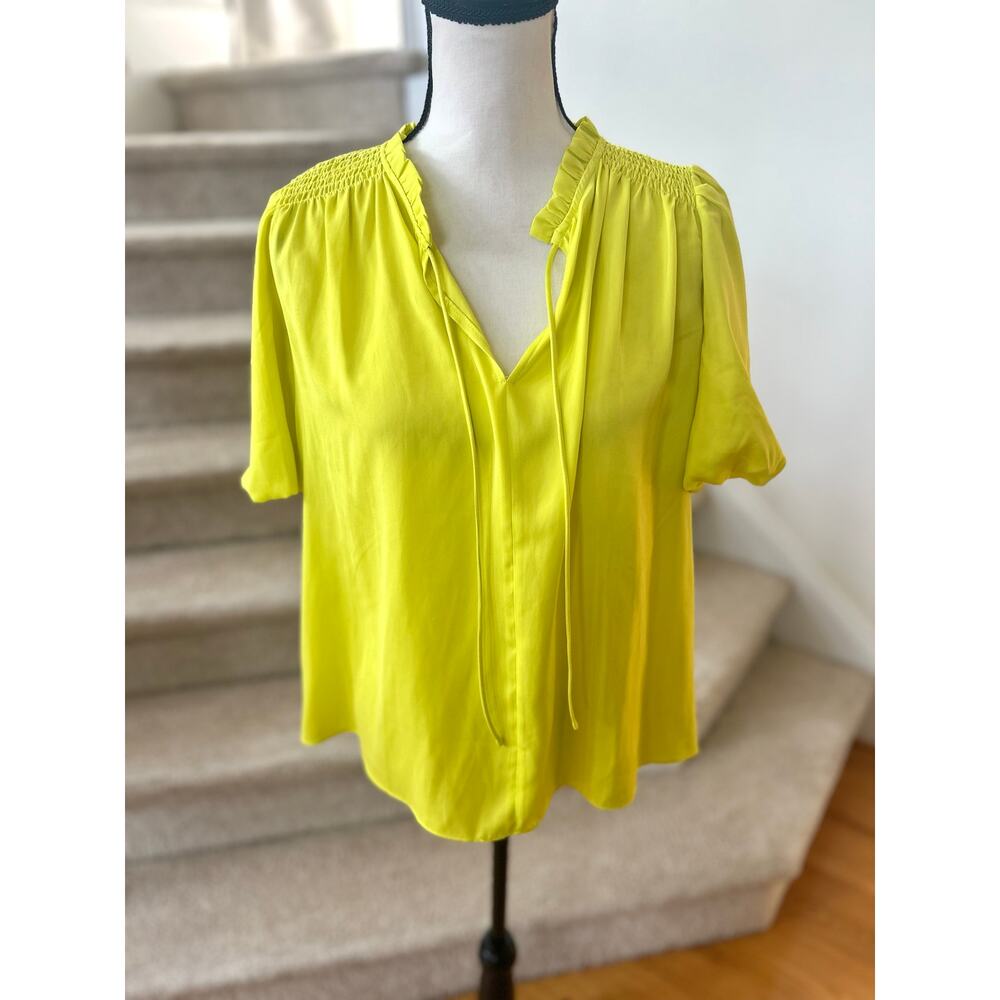 Current Air Anthropologie Lime Yellow Green Chartreuse Short Puff Sleeve Blouse